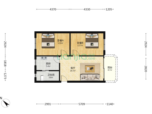 西洲北路 2室1厅1卫 69平方