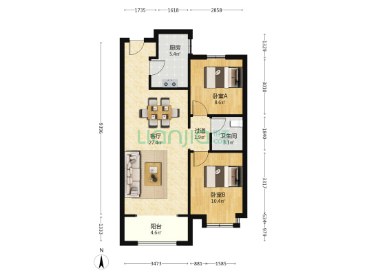 雅澜园 2室1厅1卫 88平方