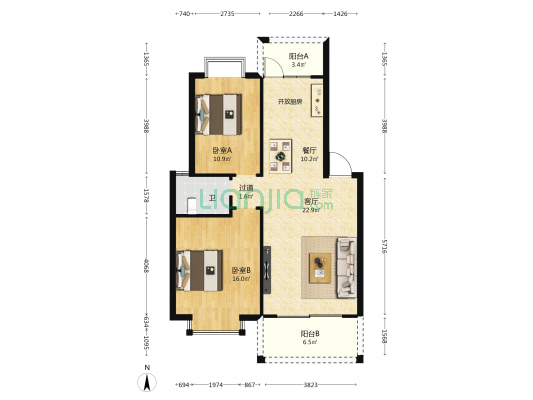 宝泰温泉花园 2室2厅1卫 90平方