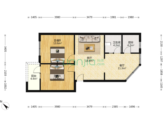 南兴巷3号 2室2厅1卫 81平方