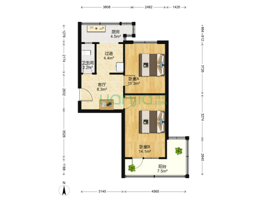 电大街1号院 2室1厅1卫 56平方
