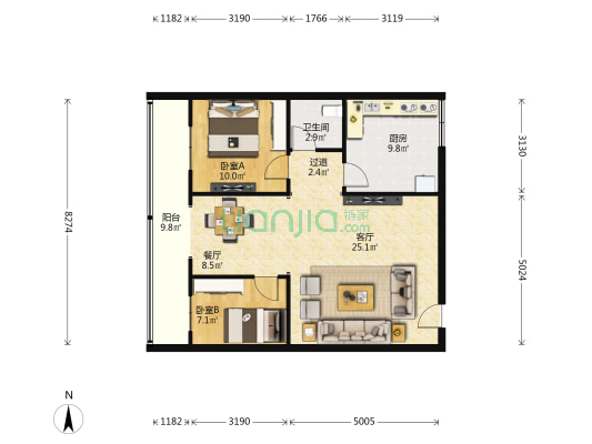 长柏路社区四小区 2室2厅1卫 90平方