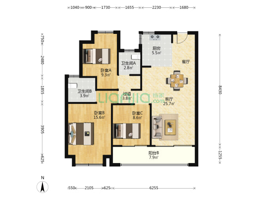 万科常春藤 3室1厅2卫 108平方