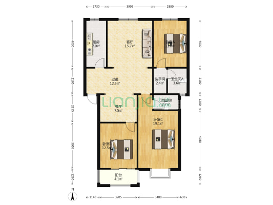 鑫苑名城 3室2厅3卫 103平方