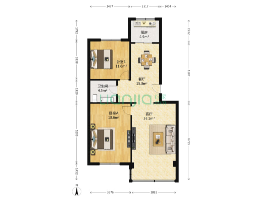 瑞丰园 2室2厅1卫 95平方