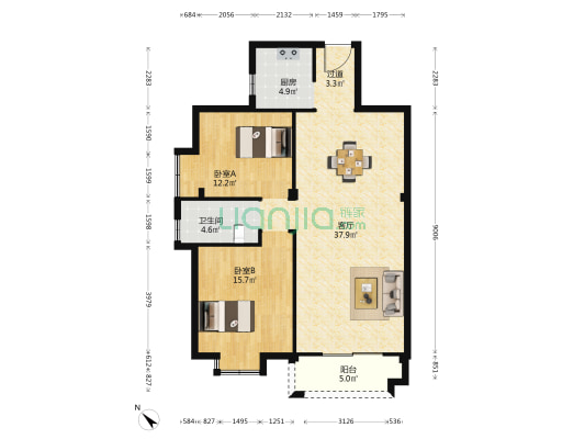 艳阳天大厦 2室1厅1卫 103平方