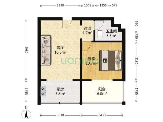 龙腾花园 1室1厅1卫 68平方