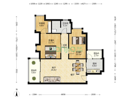 淘金豪庭 2室1厅1卫 89平方