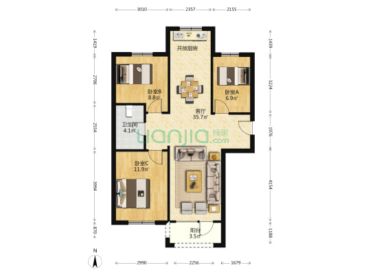 状秀苑 3室1厅1卫 95平方