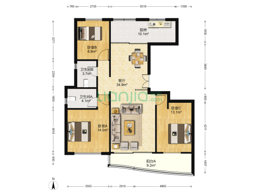 晴湾佳苑一期 3室1厅2卫 118平方