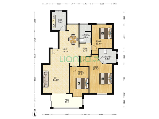 嘉润名都 3室2厅2卫 135平方