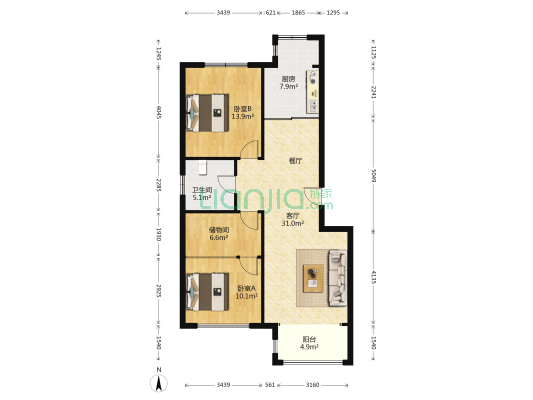 白鹭湾花园 2室1厅1卫 98平方