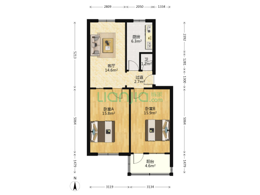 康复路3#宿舍 2室1厅1卫 75平方