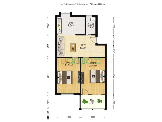 幸福282小区 2室1厅1卫 75平方