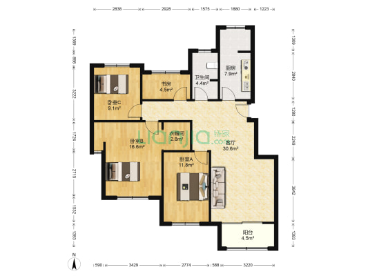 文一名门湖语 4室1厅1卫 112平方