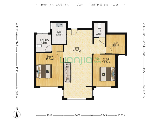 中梁香缇半岛 3室1厅2卫 94平方