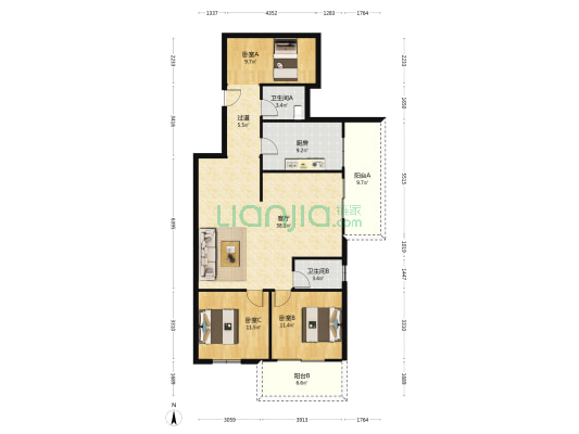 越秀芳华轩 3室1厅2卫 138平方