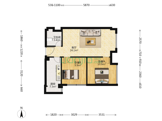 齐盛艺品 2室1厅1卫 71平方