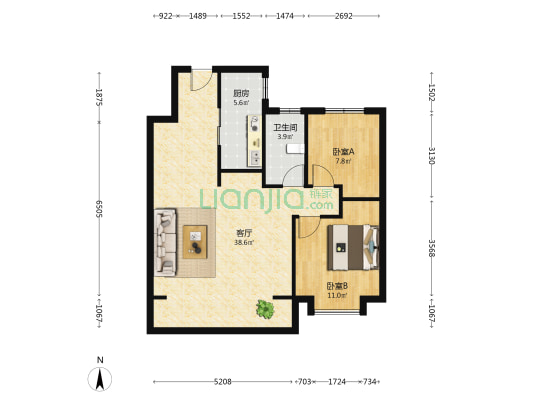 绿地新里城三期 2室1厅1卫 96平方