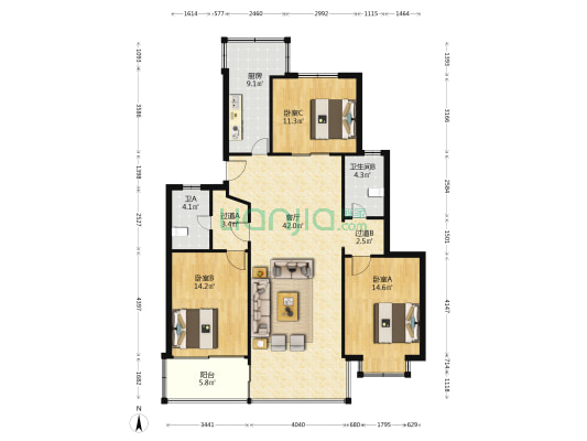 大庆生活家 3室1厅2卫 127平方