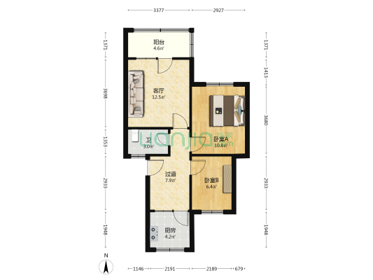 阜王路2号 2室1厅1卫 65平方