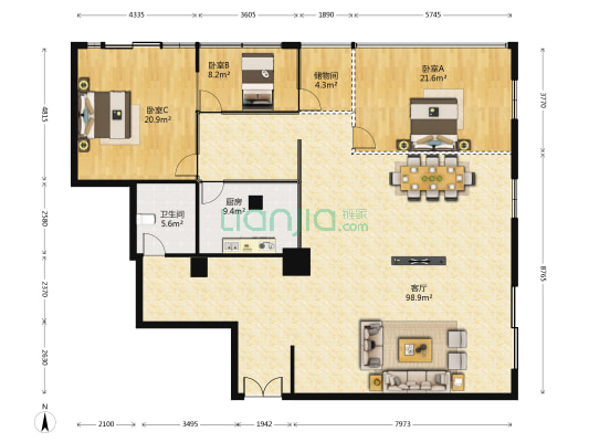 信合大厦（长寿） 3室1厅1卫 226平方