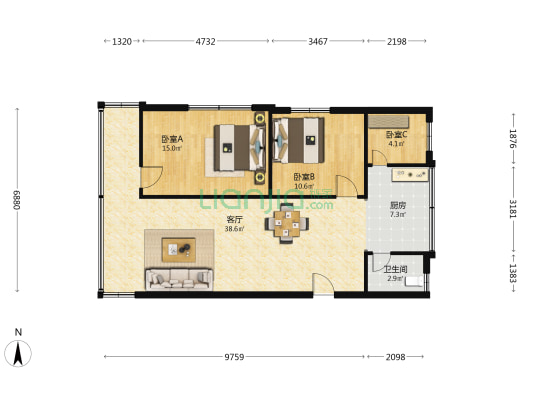 三九路 3室1厅1卫 93平方