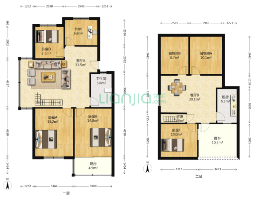 塘南夹塘公寓 5室2厅1卫 140平方