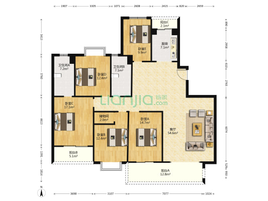 天润康园 5室1厅2卫 207平方