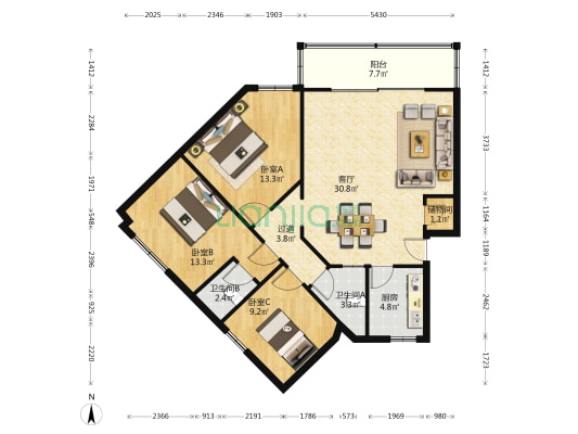 建行小区 3室1厅2卫 104平方