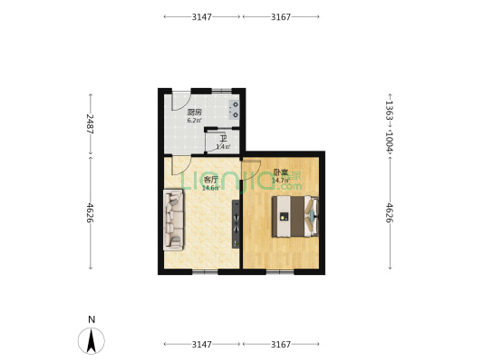 水源街92号 1室1厅1卫 50平方