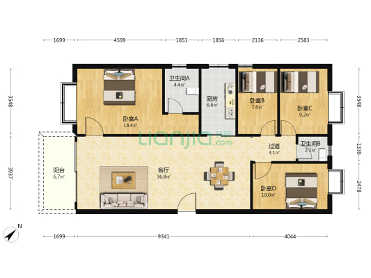 锦江苑 4室1厅2卫 121平方