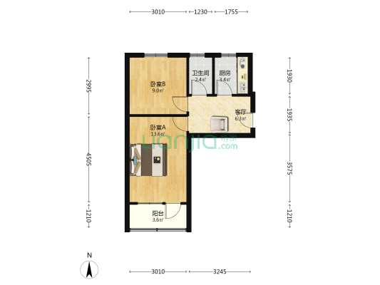 天一宫宿舍 2室1厅1卫 48平方