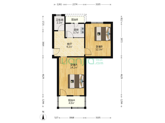 公园新村 2室1厅1卫 59平方