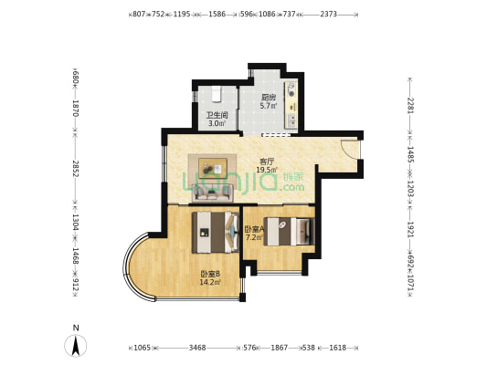 逸品台 2室1厅1卫 64平方