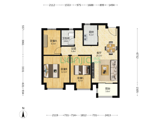 明秀望江苑 3室1厅1卫 90平方