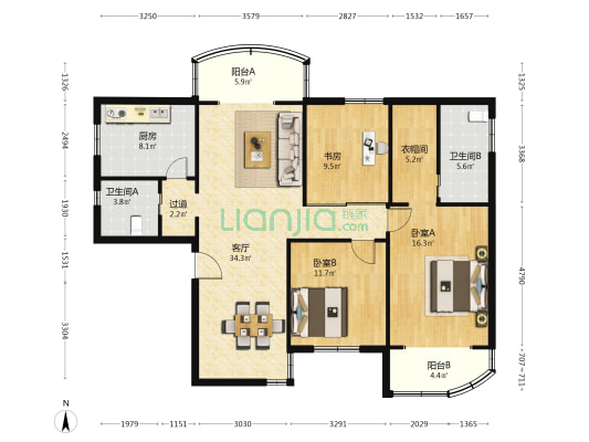南文大厦 3室1厅2卫 145平方