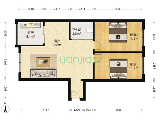 恒兴公寓 2室1厅1卫 85平方