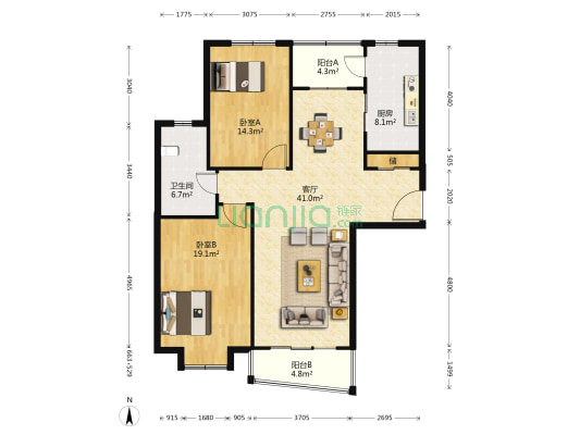 星缘东轩 2室1厅1卫 128平方