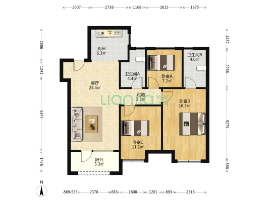 森林公园 3室1厅2卫 113平方