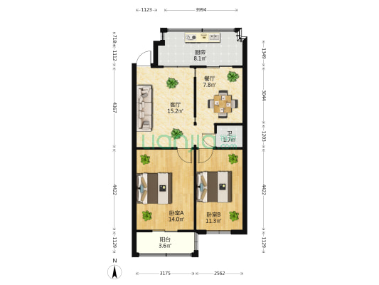 耳巷1号 2室2厅1卫 59平方