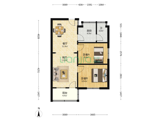 定王台社区 2室2厅1卫 67平方