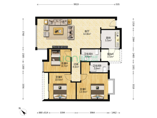 茵翠庭 3室1厅2卫 148平方