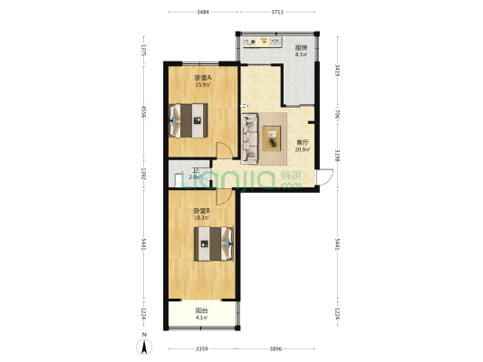 省外贸化工厅宿舍 2室1厅1卫 84平方