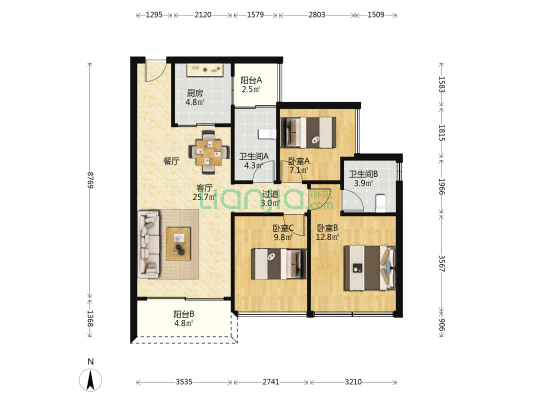 京基御景珑庭 3室1厅2卫 95平方