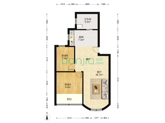 莱阳新家园 2室1厅1卫 59平方