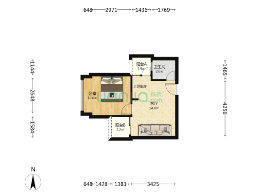 利嘉苑 1室1厅1卫 45平方