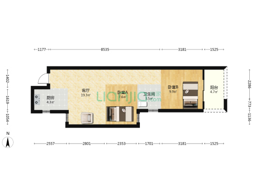 汇诚永安里 2室1厅1卫 60平方