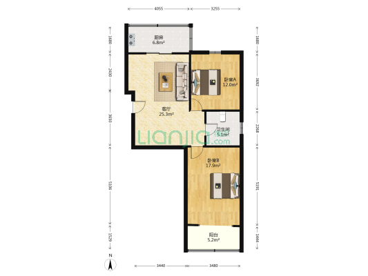建筑安装公司 2室1厅1卫 87平方