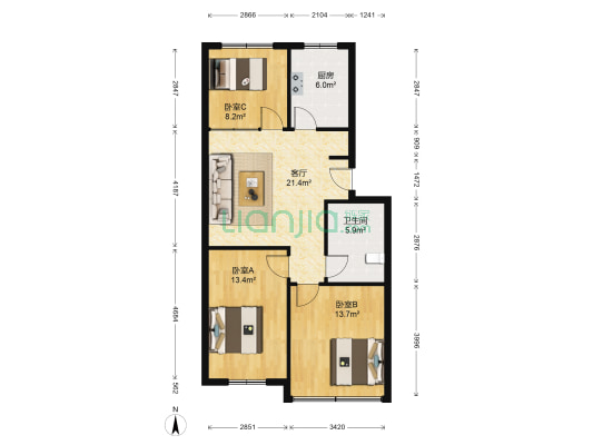 九九花园 3室1厅1卫 85平方
